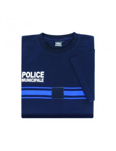 TEE SHIRT BLEU POLICE MUNICIPALE COTON MANCHES COURTES