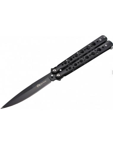 COUTEAU PAPILLON LAME ACIER 3CR13 MANCHE ACIER NOIR - MAXKNIVES